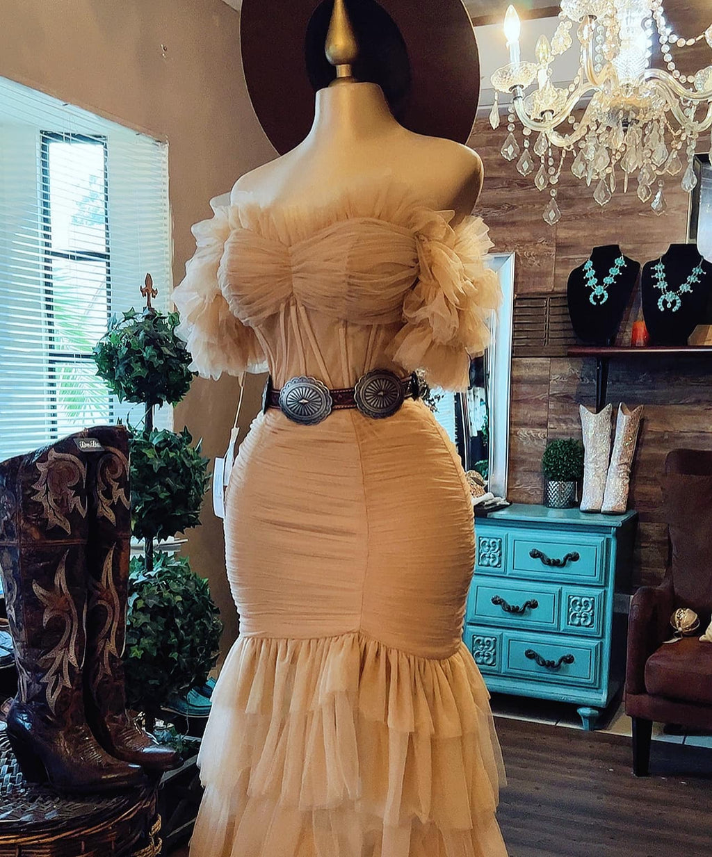 New Western Classic Tulle Corset Dress-khaki