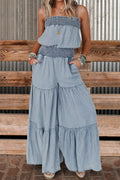 Fashion pleated off-the-shoulder wide-leg jumpsuit
