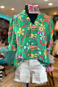 Elegant Smock Ruffle Collar Floral Print Top