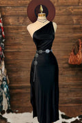 One Shoulder Slit Ruffled Maxi Dress