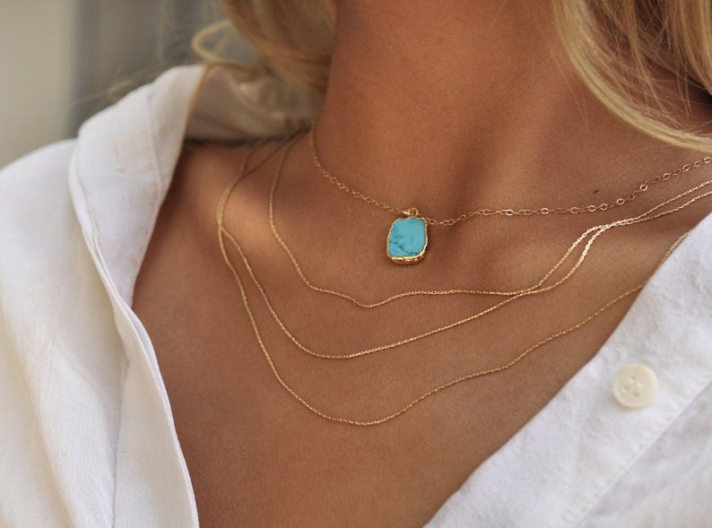 Turquoise Necklace Gold Layering Gemstone Jewelry