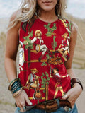 Western Graphic Crew Neck Sleeveless Tee
