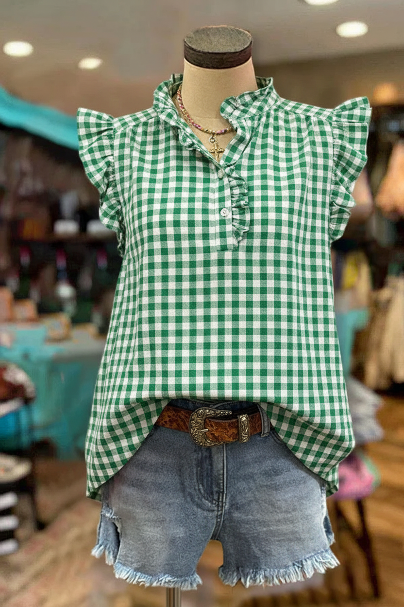 Classic Plaid Print Ruffle Top