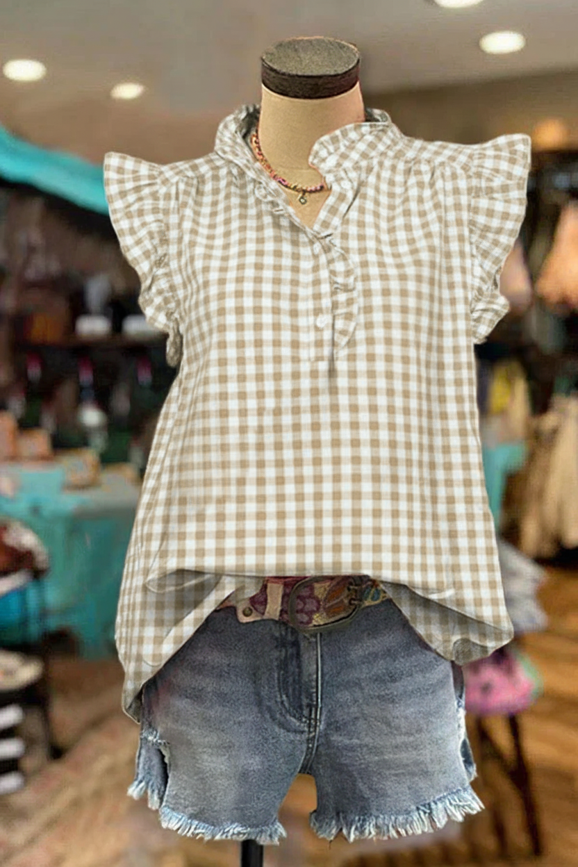 Classic Plaid Print Ruffle Top