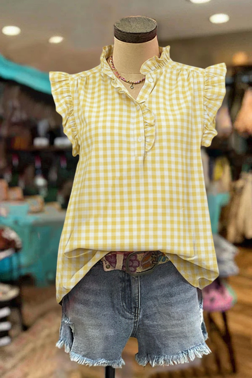 Classic Plaid Print Ruffle Top