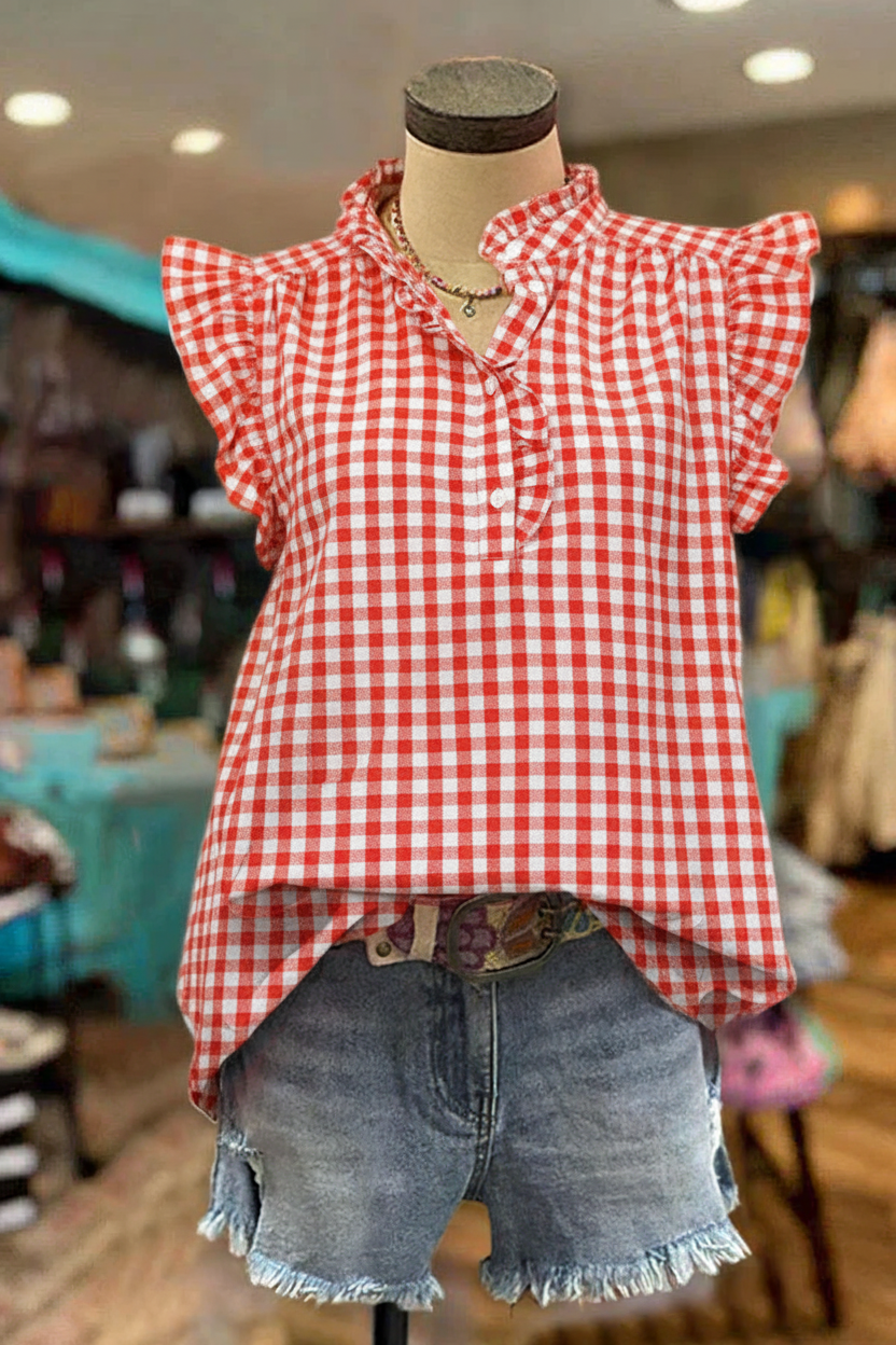 Classic Plaid Print Ruffle Top