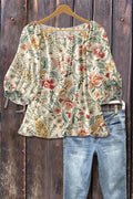 Mixed Floral Print Tied Lantern Sleeve Top