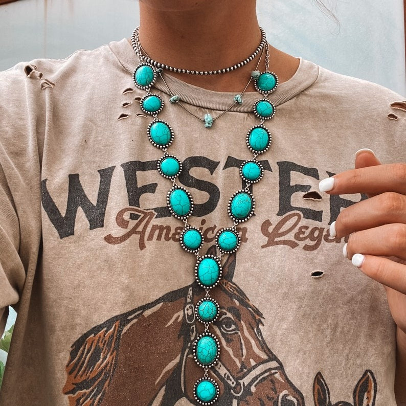 Western Turquoise Lariat Necklace