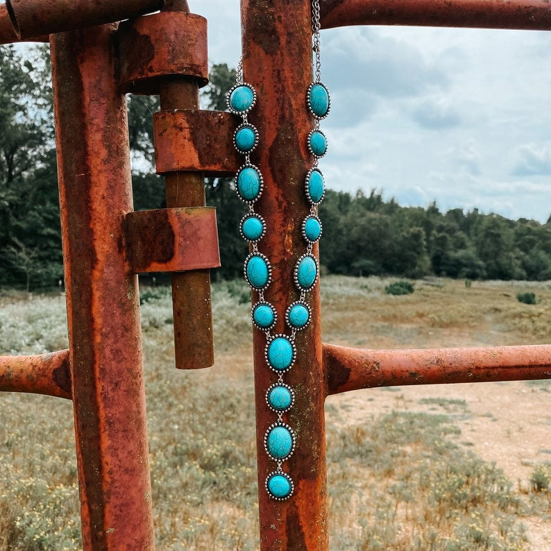 Western Turquoise Lariat Necklace